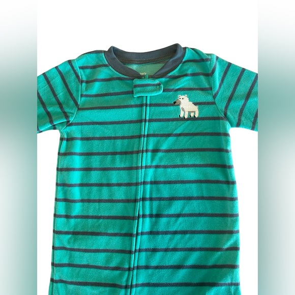Carter's Toddler 1 Piece Legged Pajamas 3T Aqua & Blue With Bear Feet NWT - Picture 2 of 6